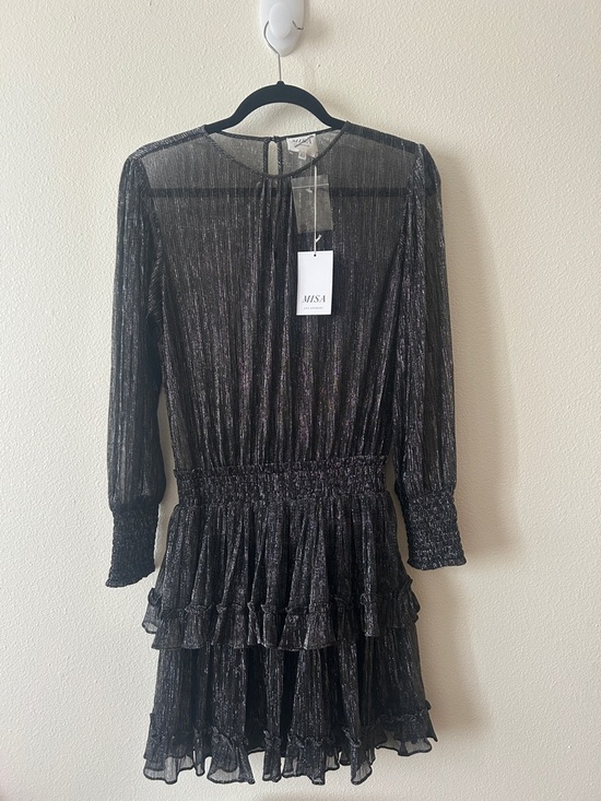 Misa Los Angeles Dresses & Skirts - Misa Los Angeles Black Metallic Ruffle Long Sleeve Mini Dress